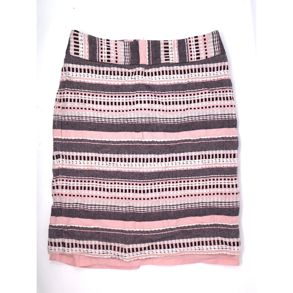 Pink Striped Pencil Skirt 00 Ann Taylor LOFT Textured Cotton Blend Blush Office